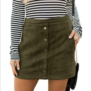 Army green stretch faux-suede mini skirt
